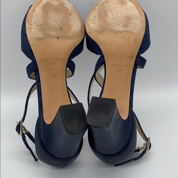 Jimmy Choo Carrie Denim Fabric & Leather Sandal 8B - Picture 8 of 9